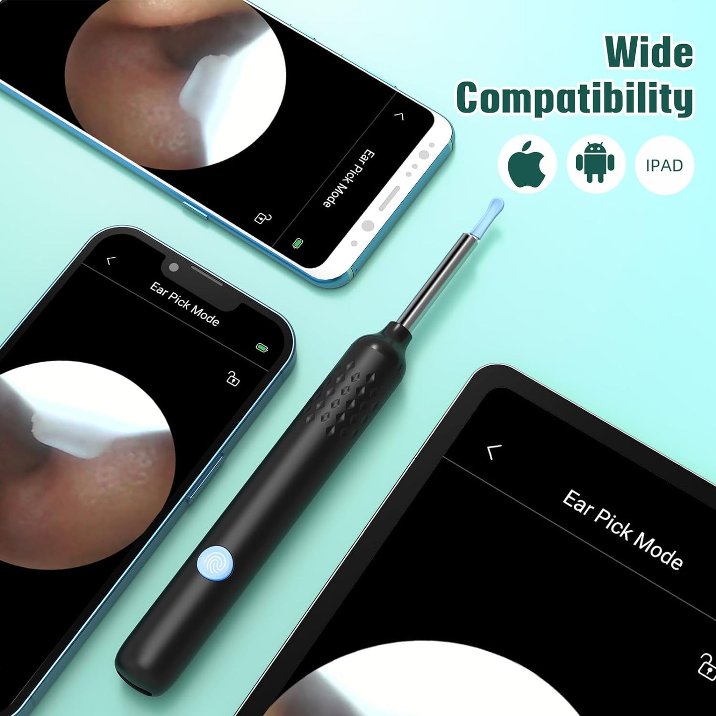Ear Wax Removal Kit,Smart Visual Earwax Remover Ear Pick with Camera | Ear Camera with 1080P, Ear Wax Removal Kit Otoscope with LED Light, Ear Cleaning Kit for Iphone, Ipad, Android Phones-Black