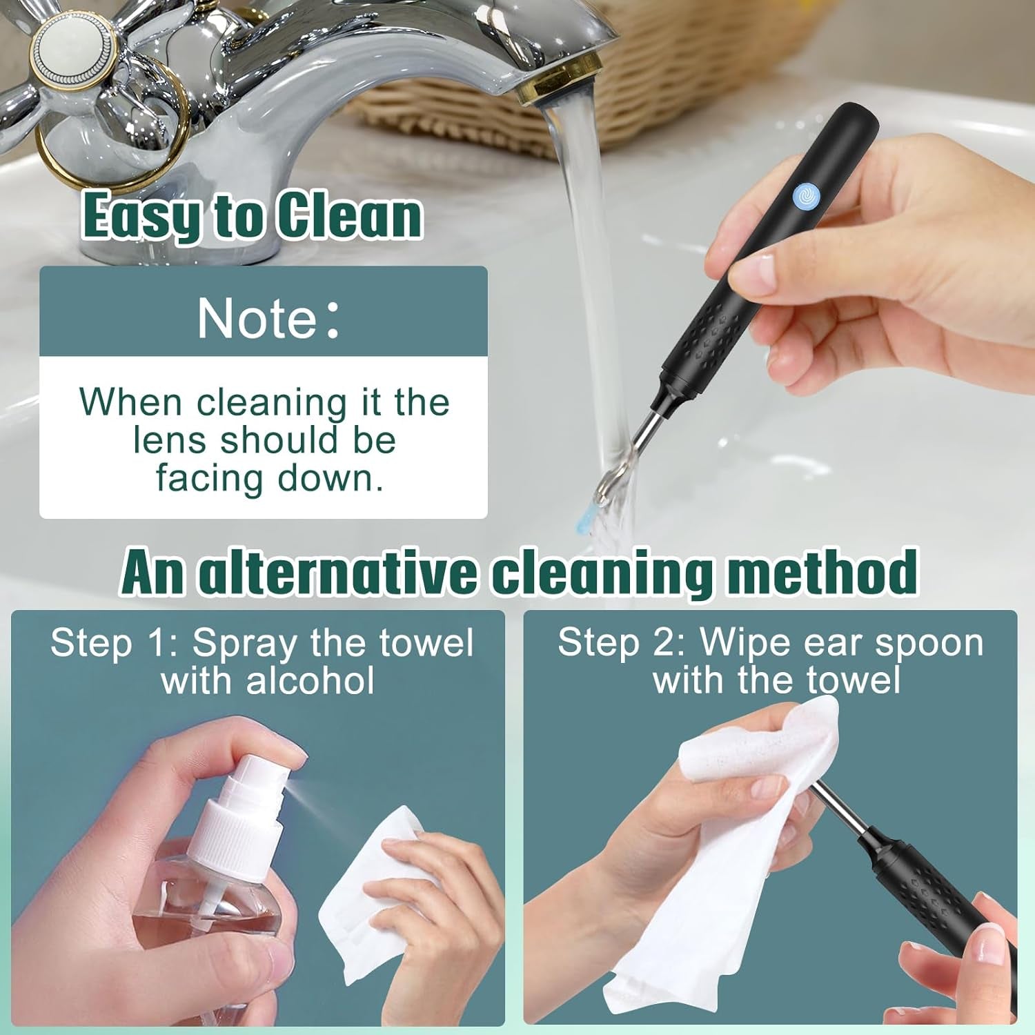 Ear Wax Removal Kit,Smart Visual Earwax Remover Ear Pick with Camera | Ear Camera with 1080P, Ear Wax Removal Kit Otoscope with LED Light, Ear Cleaning Kit for Iphone, Ipad, Android Phones-Black
