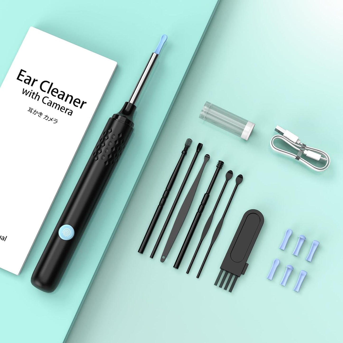 Ear Wax Removal Kit,Smart Visual Earwax Remover Ear Pick with Camera | Ear Camera with 1080P, Ear Wax Removal Kit Otoscope with LED Light, Ear Cleaning Kit for Iphone, Ipad, Android Phones-Black