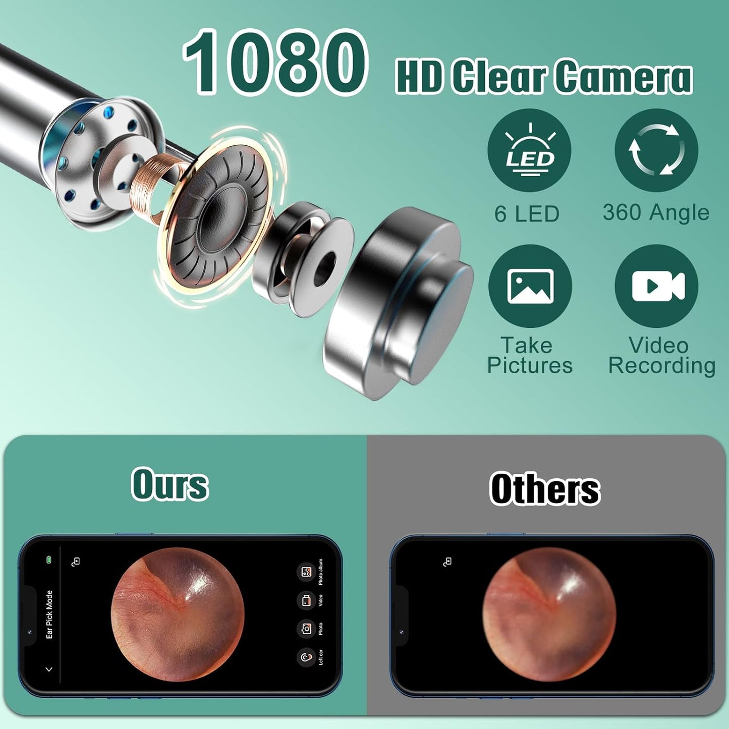 Ear Wax Removal Kit,Smart Visual Earwax Remover Ear Pick with Camera | Ear Camera with 1080P, Ear Wax Removal Kit Otoscope with LED Light, Ear Cleaning Kit for Iphone, Ipad, Android Phones-Black